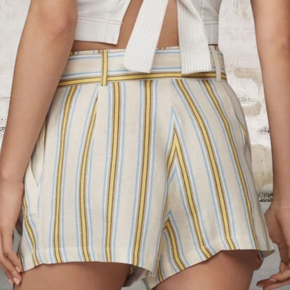 Anthropologie Maeve NWT Linen Striped Belted Shorts Size 12 - Picture 2 of 5